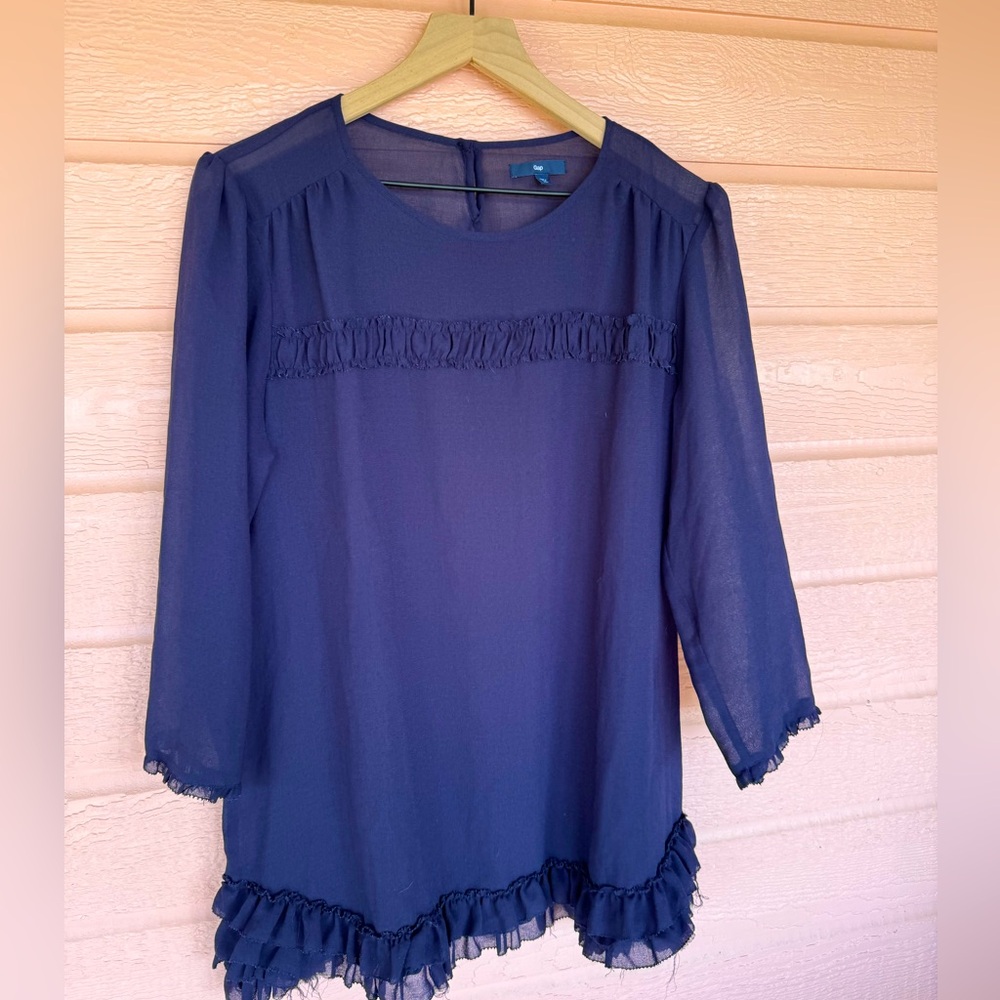 Sheer Navy Ruffled Edge Blouse ⭐️5 for $20⭐️